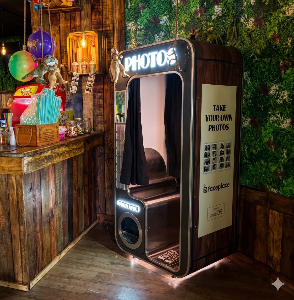 Faceplace photo booth installed and lit at a venue