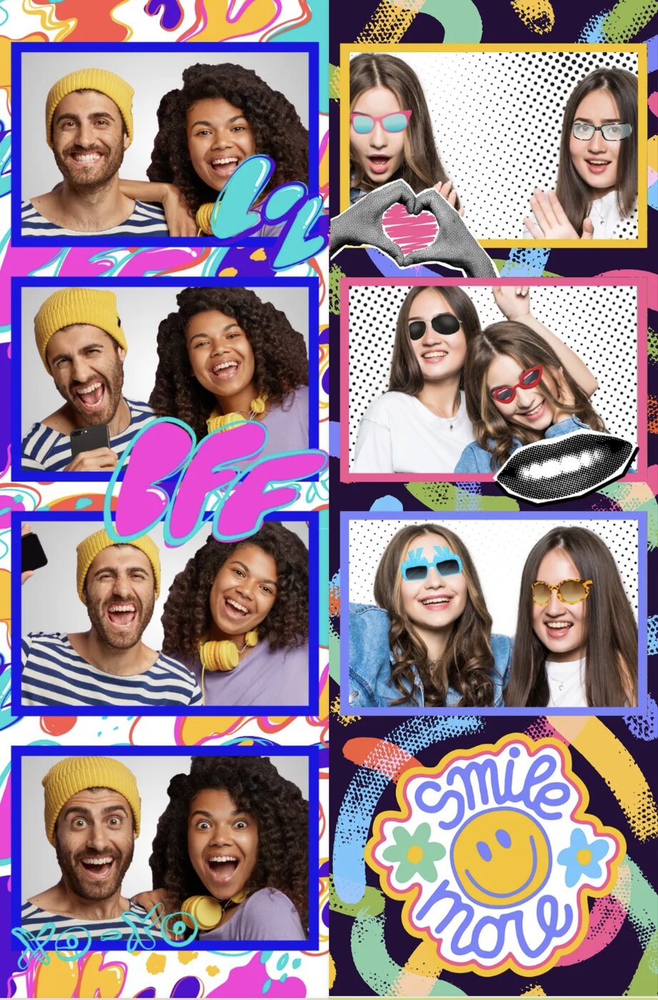 Colorful BFF party photo strips